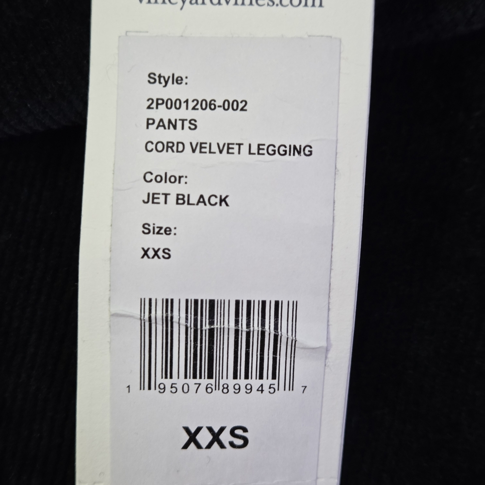 Vineyard Vines XXS Cord Velvet Leggings Jet Black Tuxedo Stripe NWT - Picture 3 of 4